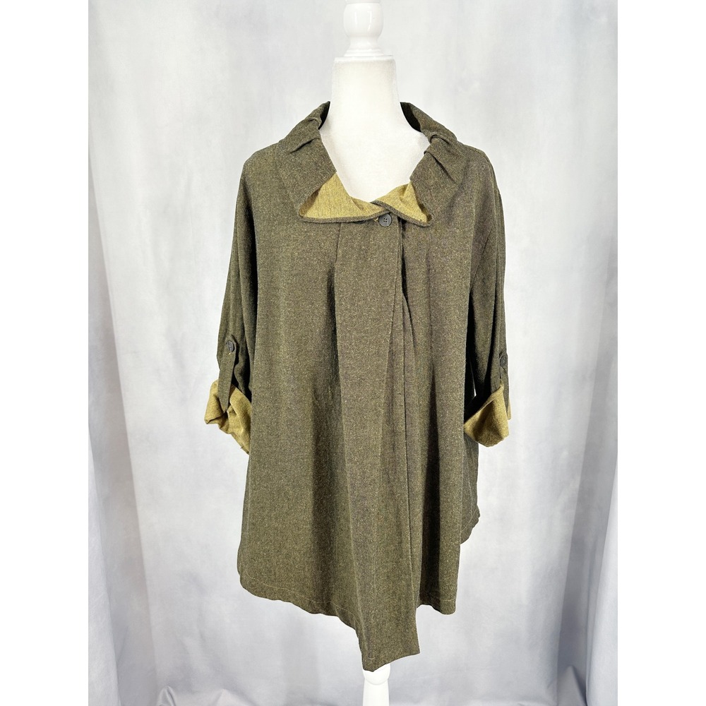 Chalet Retro Cotton Olive Green Cotton Roll Tab Sleeve Overcoat Size Small